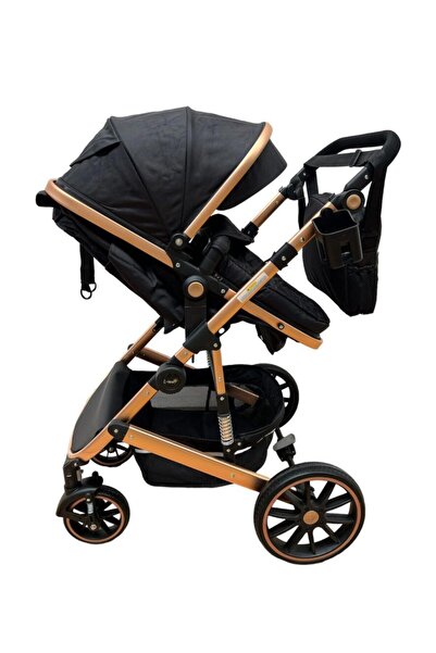 L-Sun 3-in-1 Reversible Stroller - Carrycot, Infant Car Seat and Sports Seat, Reversible Black Frame