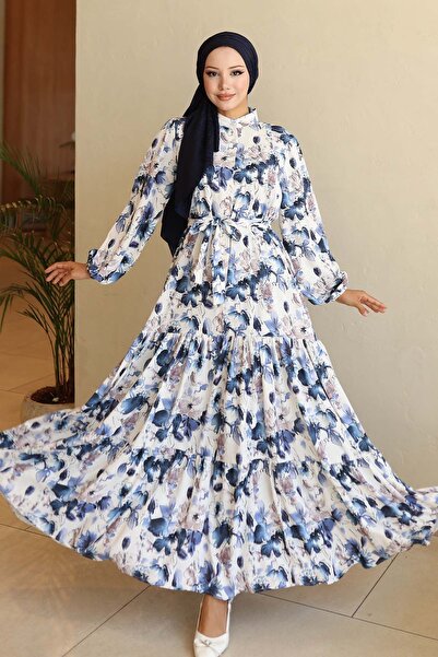 Hiccup Bdart Buttoned and Belted Detail Crew Neck Maxi Dress