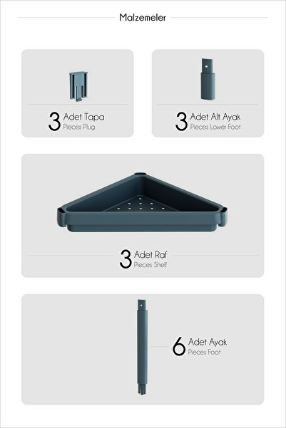 Online Home Market Omaş 3-Tier Triangle Shelf Unit – Stylish and Practical Organizer Corner Bathroom Shelf for Corner Spaces