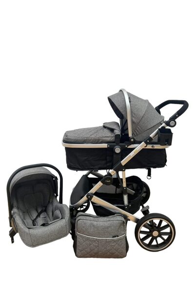 L-Sun 3-in-1 Reversible Stroller (Carrycot, Infant Car Seat, Seat), Reversible Frame - Grey