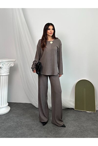 manana fashion Special Design Wrinkled Fabric Buckle Cardigan Pants Set