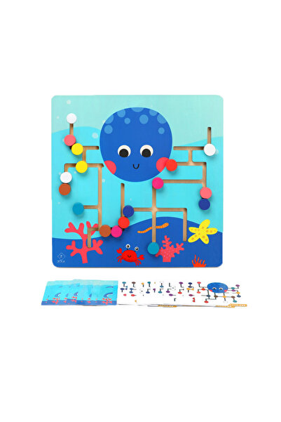 zola Labirint 3D pentru copii, Zola®, model caracatiță, cartonașe model, lemn, 30x30 cm