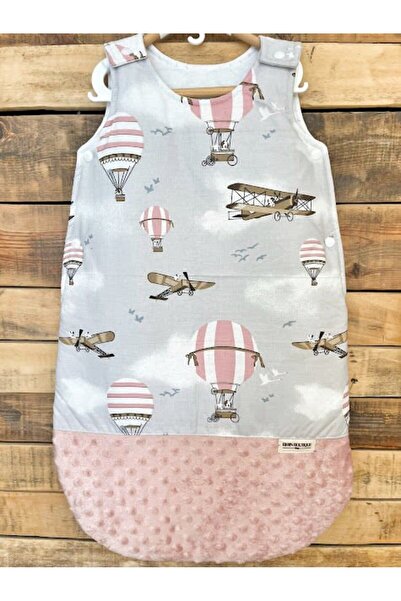 Derin Boutique Shop Pembe Uçaklı Balon Poplin Pembe Minky Uyku Tulumu