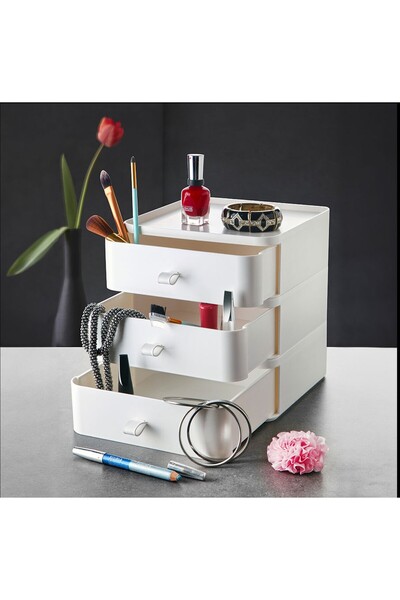 Online Home Market منظم سطح المكتب ذو 3 طبقات مع أدراج - منظم للمكياج والمجوهرات والإكسسوارات