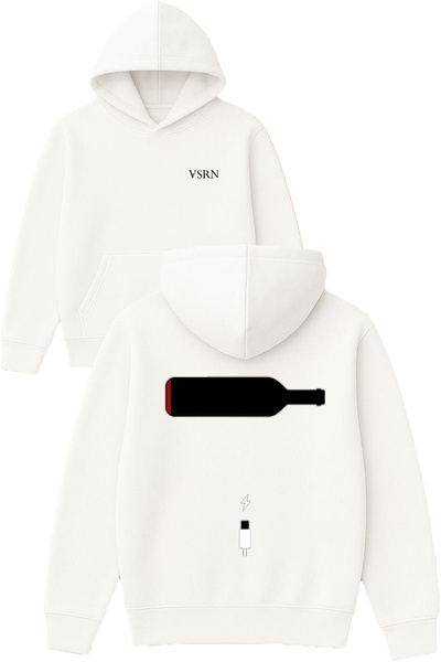 VSRN Овърсайз бял суичър с качулка с принт Power Wine Finish Design