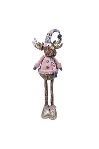OEM Figurină decorativă de Crăciun - Ren cu haină roz, căciulă și eșarfă, 97 cm