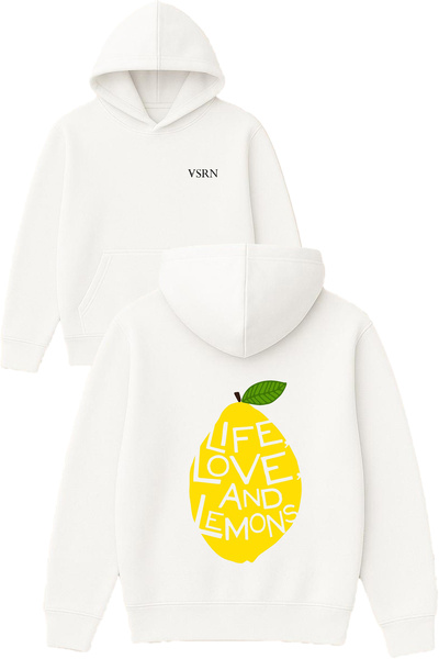 VSRN Life, αγάπη και λεμόνια Σχέδιο με στάμπα Oversize Λευκό Φούτερ με Κουκούλα