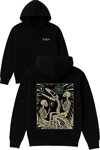 VSRN سويت شيرت بتصميم هيكل عظمي تي ريكس B مطبوع O قصة فضفاضة أسود K بغطاء رأس