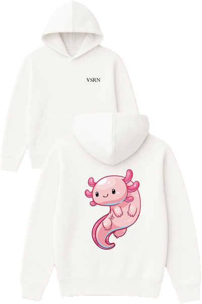 VSRN تصميم السمندر الوردي مطبوع قصة فضفاضة سويت شيرت أبيض بغطاء رأس