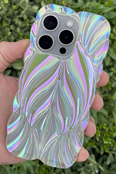CEPSTOK iPhone 15 Pro Kılıf Yaprak Desenli Parlak Darbe Önleyici Silikon Kapak