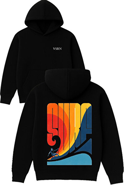 VSRN سترة سيرف 1 ديزاين مطبوع قصة فضفاضة سوداء بغطاء رأس