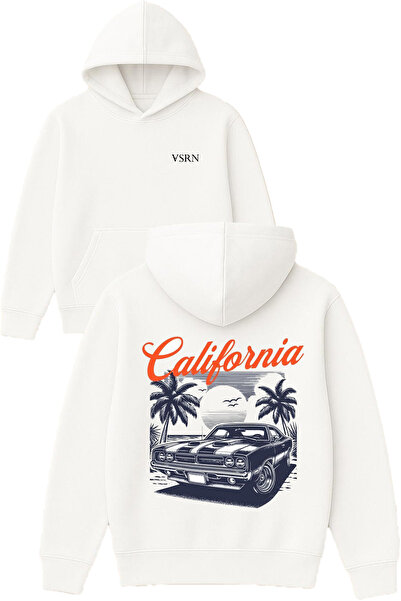VSRN Hanorac alb supradimensionat cu glugă, cu imprimeu California Palmiye De...
