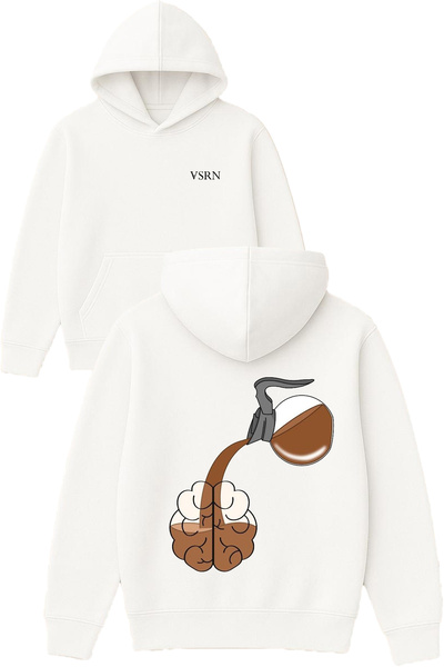 VSRN Hanorac alb supradimensionat cu glugă, cu imprimeu Brain coffee Design