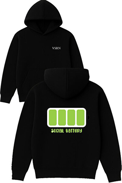 VSRN تصميم كامل للسويتش باتري مطبوع قصة فضفاضة سويت شيرت أسود بغطاء رأس