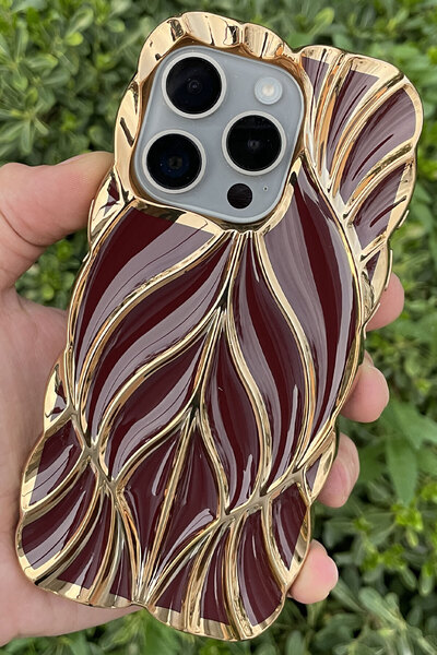 CEPSTOK حافظة آيفون 15 برو بنمط الأوراق اللامعة المضادة للصدمات من السيليكون