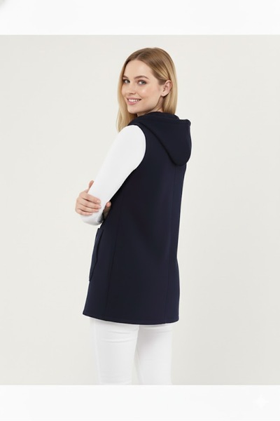 Taşoğlu Collection Hooded Navy Blue Women's Fleece Vest