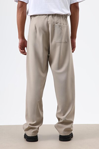 VAMOSCLO Baggy Fit Fabric Pants Beige