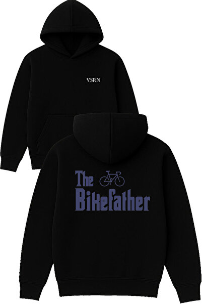 VSRN The bikefather Design Принтиран овърсайз черен суитшърт с качулка