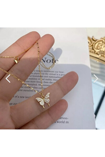 İnci Çift katlı kelebek tasarım kolye