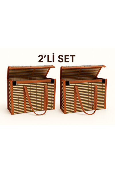 KUTULA 2’li Bambu Desenli Kapaklı Saklama Kutusu Seti 30x20x19 cm – Katlanabi...
