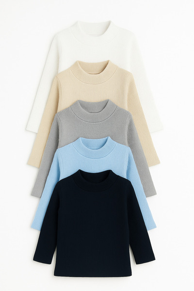 mini kanka Boys 3-16 Years Old 5-Piece Thin K Ribbed Knit Knitwear Sweater Set – Comfortable and Stylish Basic Model 5 Pieces