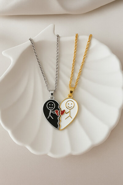 MakeWell قلادات من الفولاذ المقاوم للصدأ بتصميم قلب من الفولاذ مكونة من قطعتي...