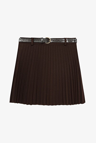 Quzu Kadın Kemer Detaylı Piliseli Etek