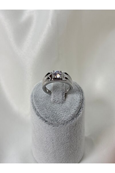 Uzak Işıklar خاتم فولاذي سميك بحجر واحد فضي قابل للتعديل