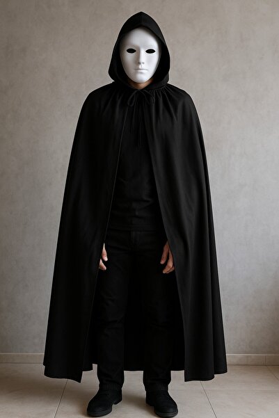 TOYFEST Σετ Μυστηριώδους Στολής Λευκή Μάσκα και Μαύρος Ακρωτήρας με κουκούλα - 120 εκ.