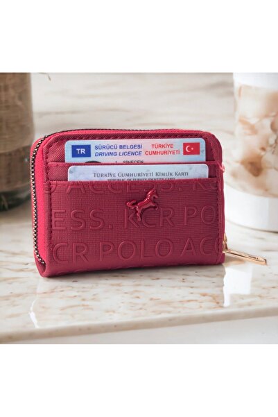 BAGELF Kadın Kartlık Bölmeli Yazı Desenli Şık Kırmızı Cüzdan
