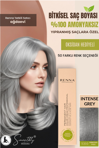 Renna AMONYAKSIZ Bitkisel Yıpranmış Saçlar İçin Saç Boyası INTENSE GREY 60ml