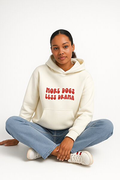 LORVEX طباعة أكثر كلاب أقل توتر قصة فضفاضة سويت شيرت للجنسين بغطاء رأس