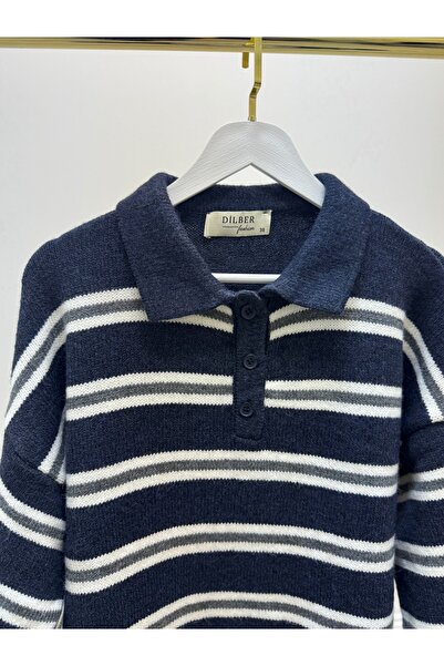 dilber fashion Striped Buttoned Cotton Soft Textured Knitwear Sweater