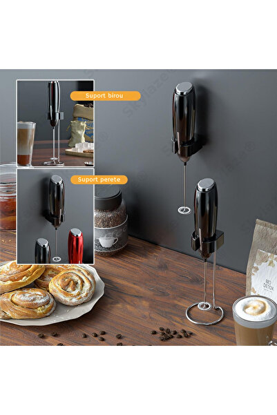 Skylaze Electric Milk Frother S-777, 16000 RPM, 3 Speeds, Stainless Steel, Wall and Table Mount, Black