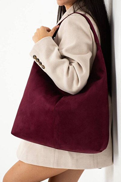 Berlin bags Geantă de umăr pentru femei Velora din piele intoarsa de marime mare cu buzunar interior tip cangur