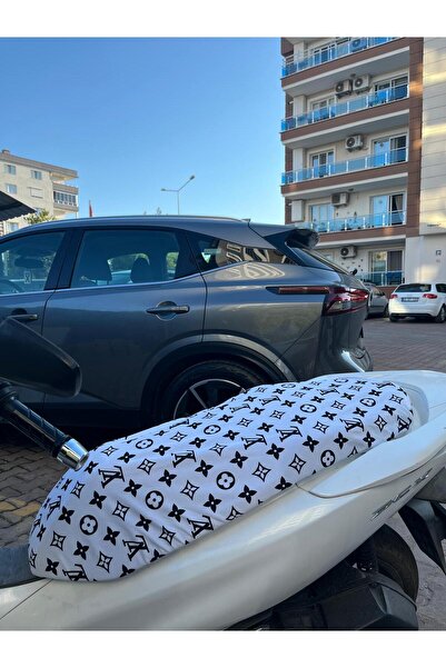 CEBECİOTO White Black Patterned Combed Cotton Motorcycle Cover - Compatible with 50Cc and 125Cc Engines