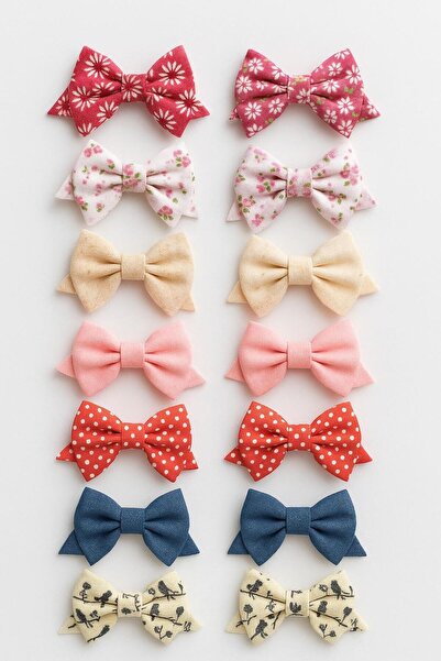 Magu Girl's 12-Piece Patterned Bow Hair Clip Set - Floral, Polka Dot, and Colorful Hair Clip Set
