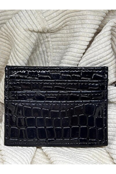 bijoux uniques Black Color Shiny Leather Women Card Holder Wallet