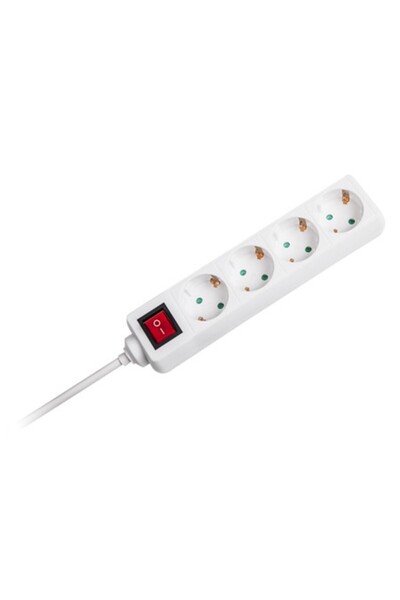 V-TAC Prelungitor cu 4 prize, cu întrerupător, 1,5 m, 3x1,5 mm², Alb