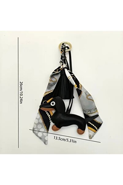 Accessories Hei Lila Color Cute Leather Dog Figured Stylish Women's Bag Accessory Keychain with Ribbon Detail