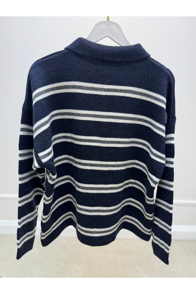 dilber fashion Striped Buttoned Cotton Soft Textured Knitwear Sweater