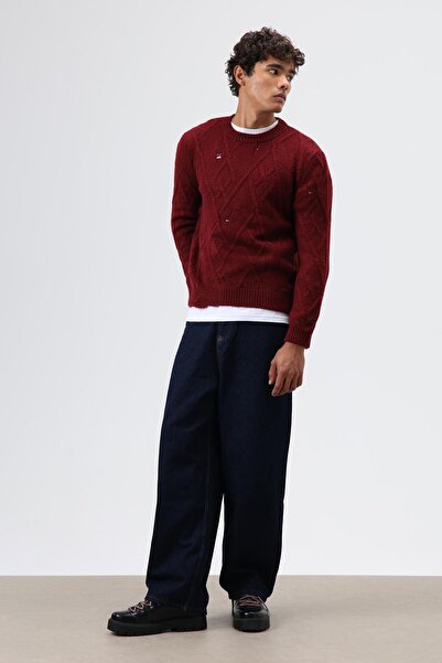 VAMOSCLO Oversized Patterned Knitwear Sweater Claret Red