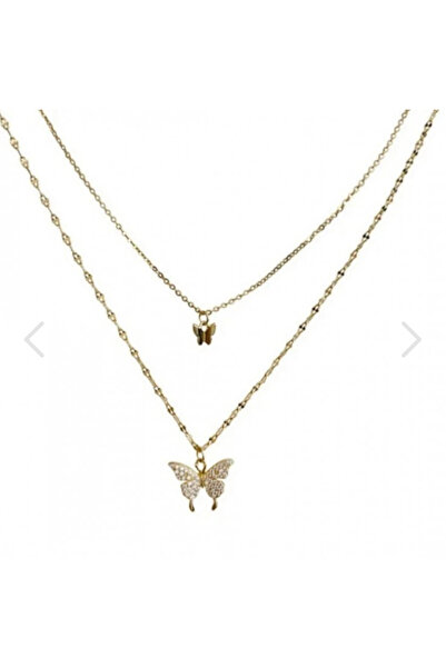 İnci Çift katlı kelebek tasarım kolye