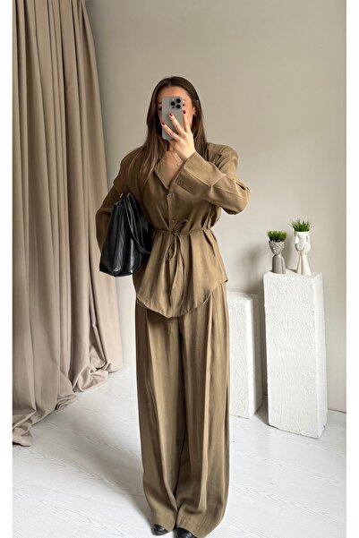 ForOus Modal Fabric Belt-Attached Shirt and Pants Set