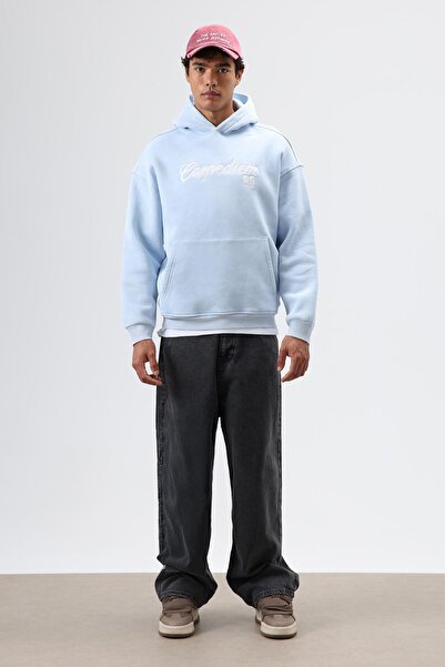 VAMOSCLO Oversized Printed Hooded Hoodie Bebe Blue