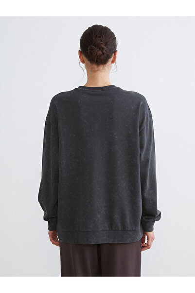 LC Waikiki Gray Stitch Printed Oversized Women's Sweatshirt