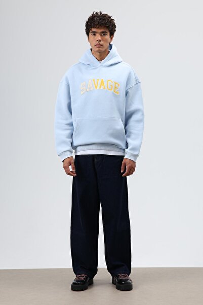 VAMOSCLO Oversize printed hooded sweatshirt baby blue