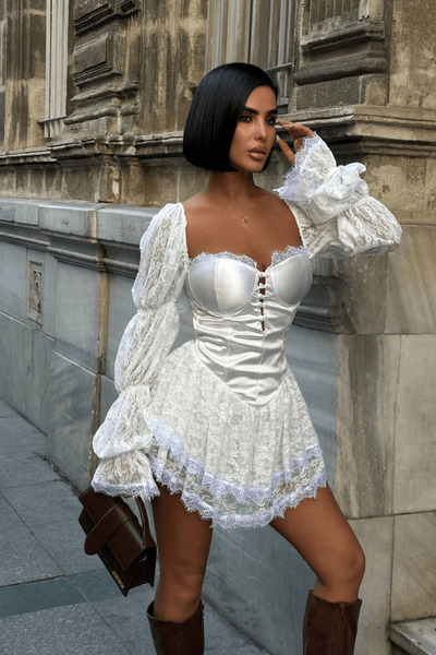 cemo ÖNÜ FIRFIRLI ALTI VOLANLI ELBİSE