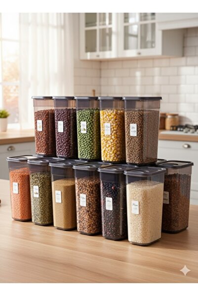 Buclee 24 Piece Mega Set 12 Pieces 3200 ml Food Containers and 12 Pieces Rotating Head Spice Rack Storage Set
