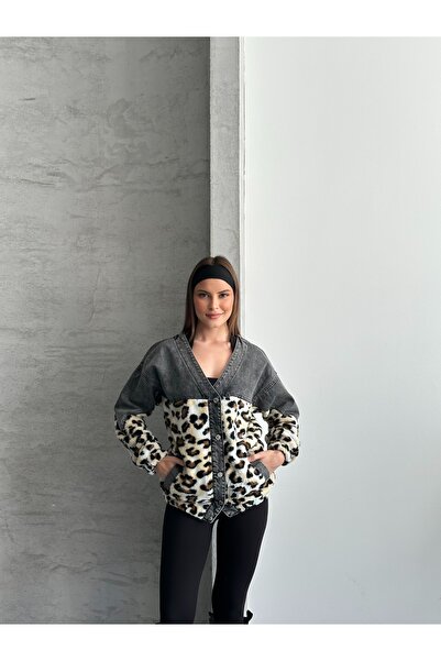 SOLİS MODA Plush Women's Jacket with Denim Details